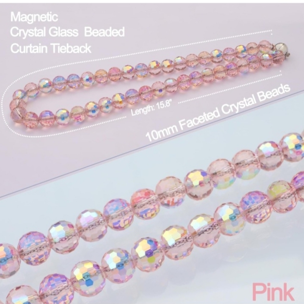 Magnetic Crystal Beaded Curtain Tiebacks ✨ (Pink, Purple & Clear) - Picture 3 of 7